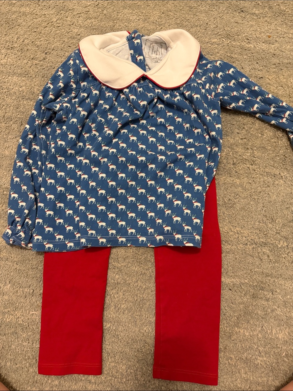 Girls Blue Reindeer Top & Red Leggings Matching Set